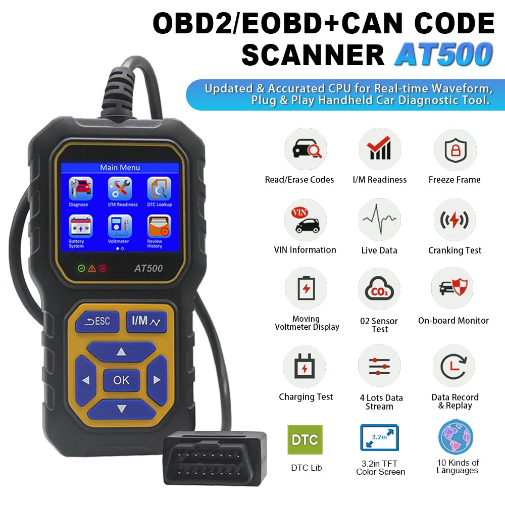 OBD2 Code Scanner Diagnostic Tool, OBDII Car Code Reader Check Engine Fault Code Scanner EOBD CAN Protocols for Cars Since 1996