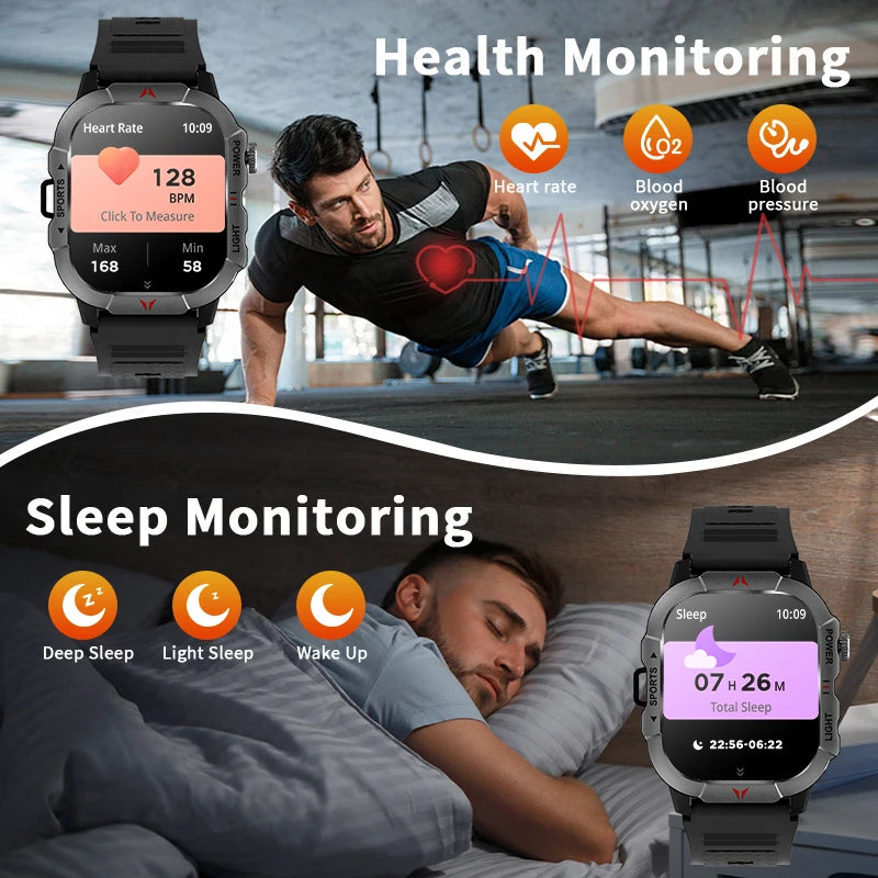 2024 New With Flashlight Smart Watch Men Outdoor Sports Blood Pressure Waterproof Watches Bluetooth Call Smartwatch For Android