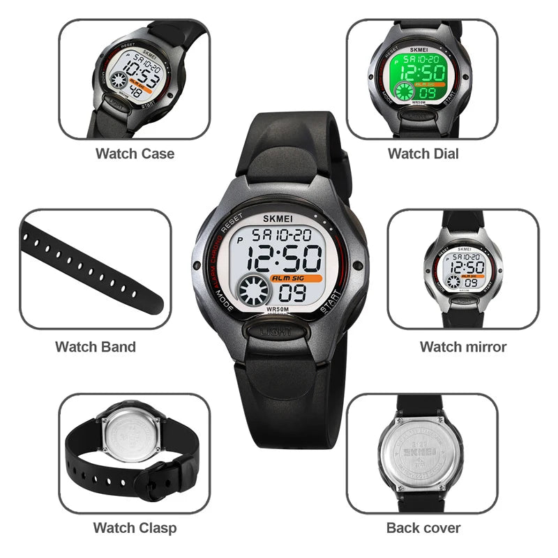 Skmei Student Digital Sport's Watches Fashion TPU Strap Waterproof Alarm Clock Kids Boy Girl Colorful Led Chronograph Time