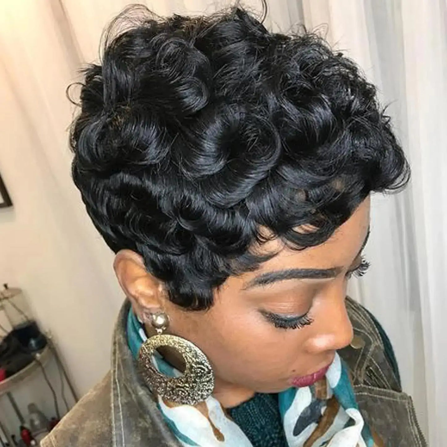 Short Pixie Wigs for Black Women Short Black Curly pixie Wigs Synthetic Hair Wigs for Black Women Natural Wavy Black pixie Cut