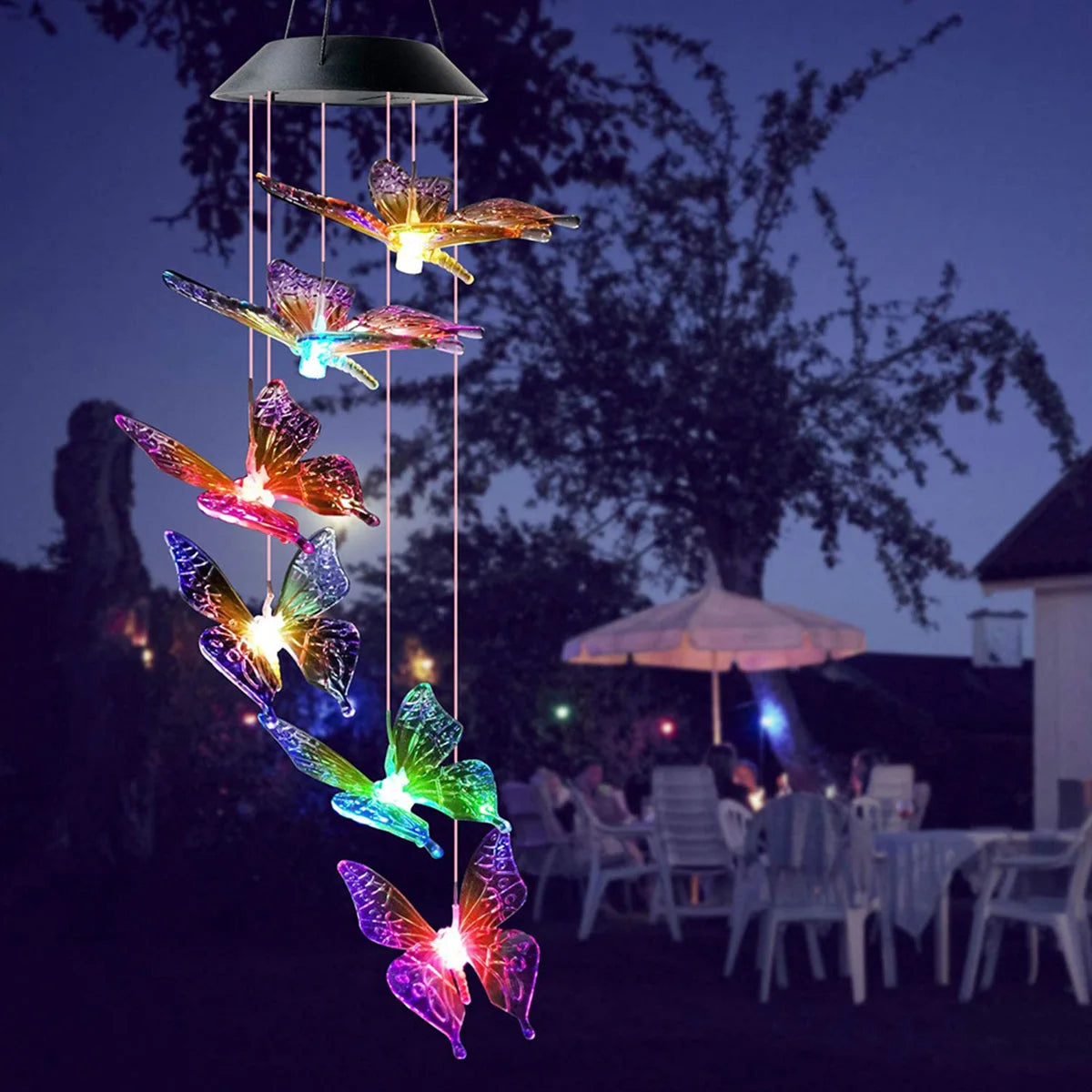 Solar Butterfly Wind Chimes, Color Changing Solar Butterfly Lights Waterproof Outdoor Garden Lights Hanging Wind Chime Lights