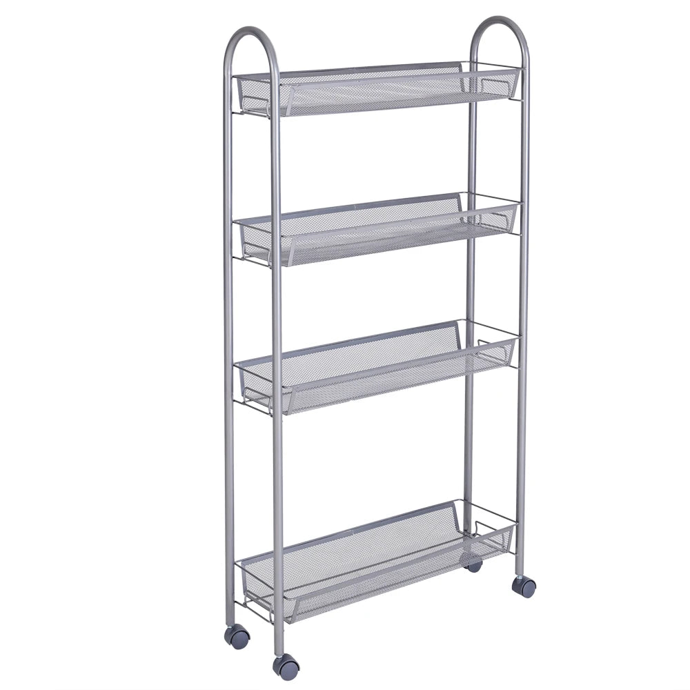 Honeycomb Mesh Style Four Layers Removable Storage Cart Silver