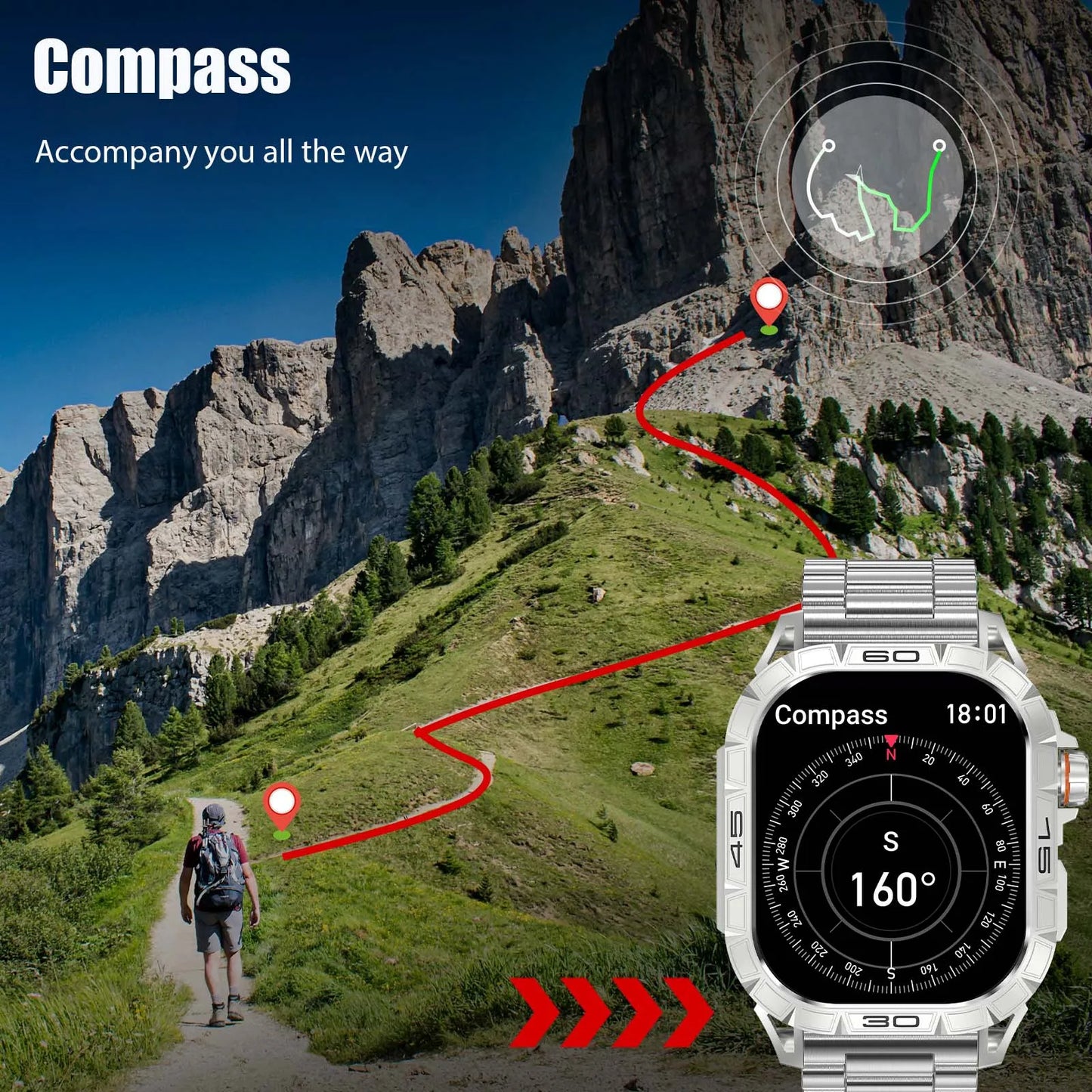 EIGIIS New Smart Watch ED Display 100+ Sport Mode With Compass IP68 Waterproof Bluetooth Call Heart Rate Blood Pressure Men K63