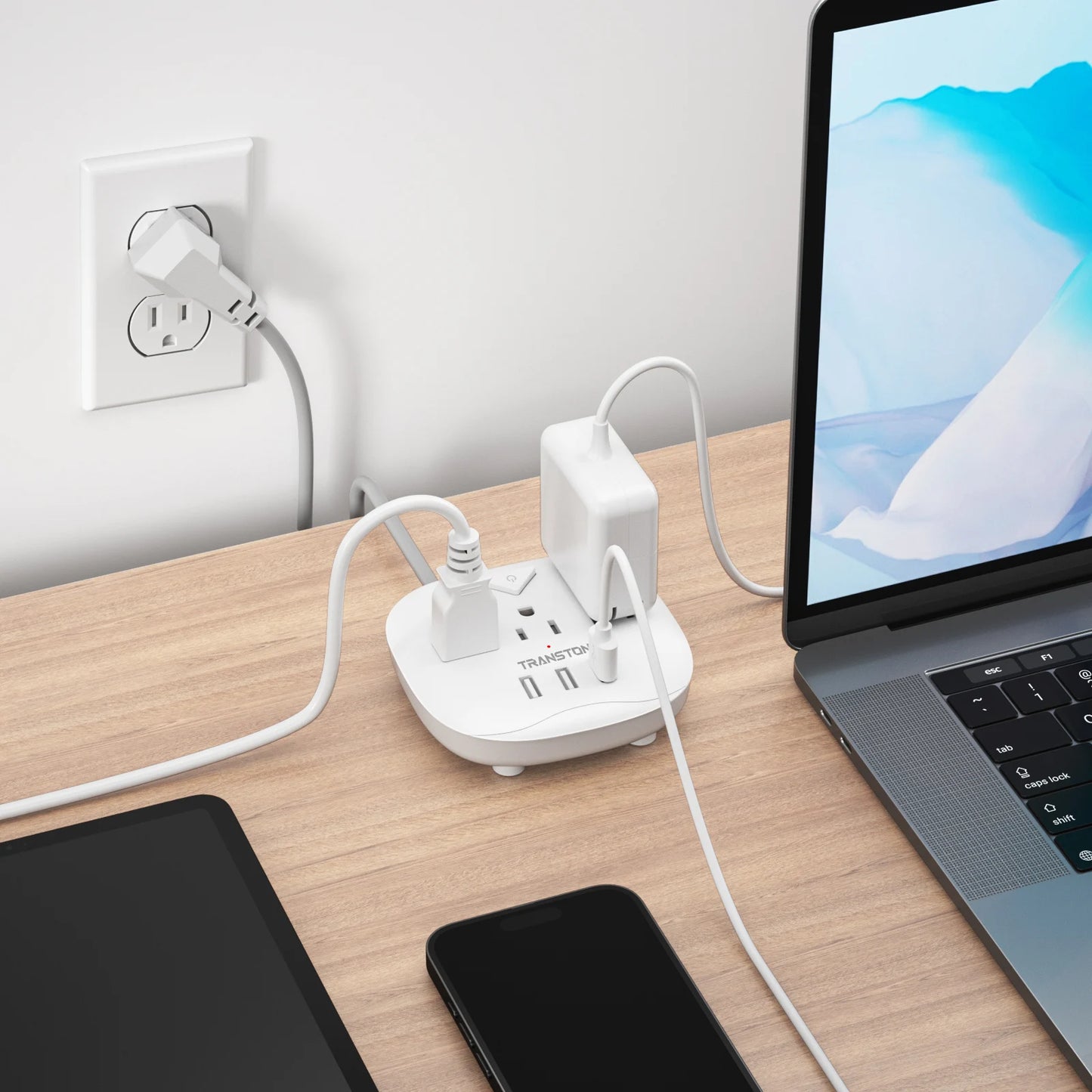 Power socket with switch, 3 sockets, 3 USB Ports, 5ft Extension Cord, Quick Charge, Fire Resistant, For Home and Office, White