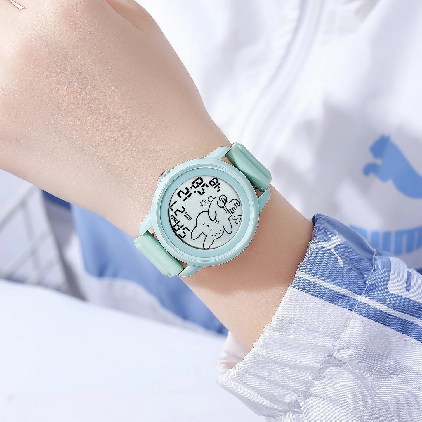 SKMEI Silica Kids Sport Digital Watches For Children Boys Girls Cute Cartoon Rabbit Pattern Countdown Back Light Kids Wristwatch