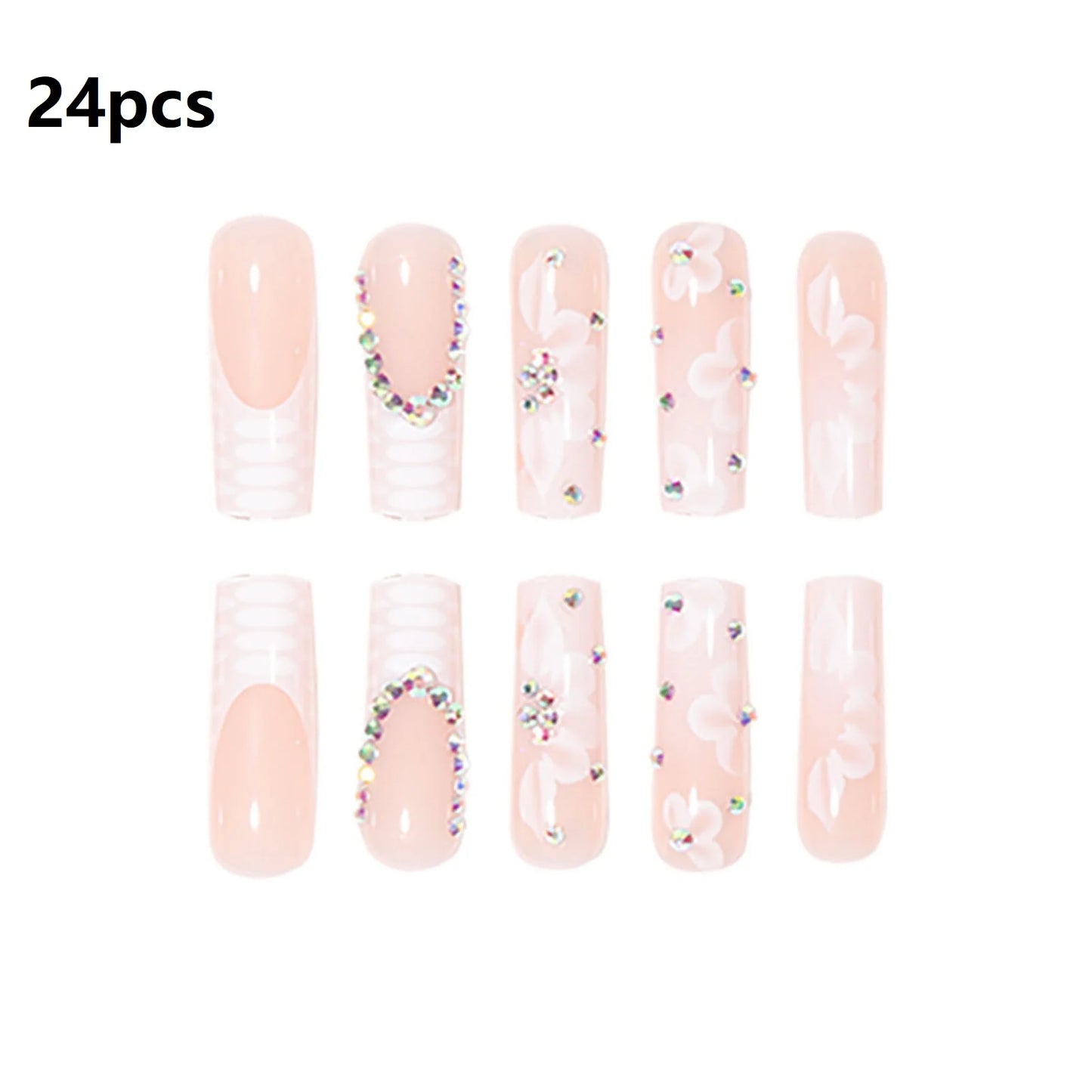 24pcs Detachable White Flower Patterns Fake Nails Polish-free Durable Use Nail Manicure Set attract attention fashion