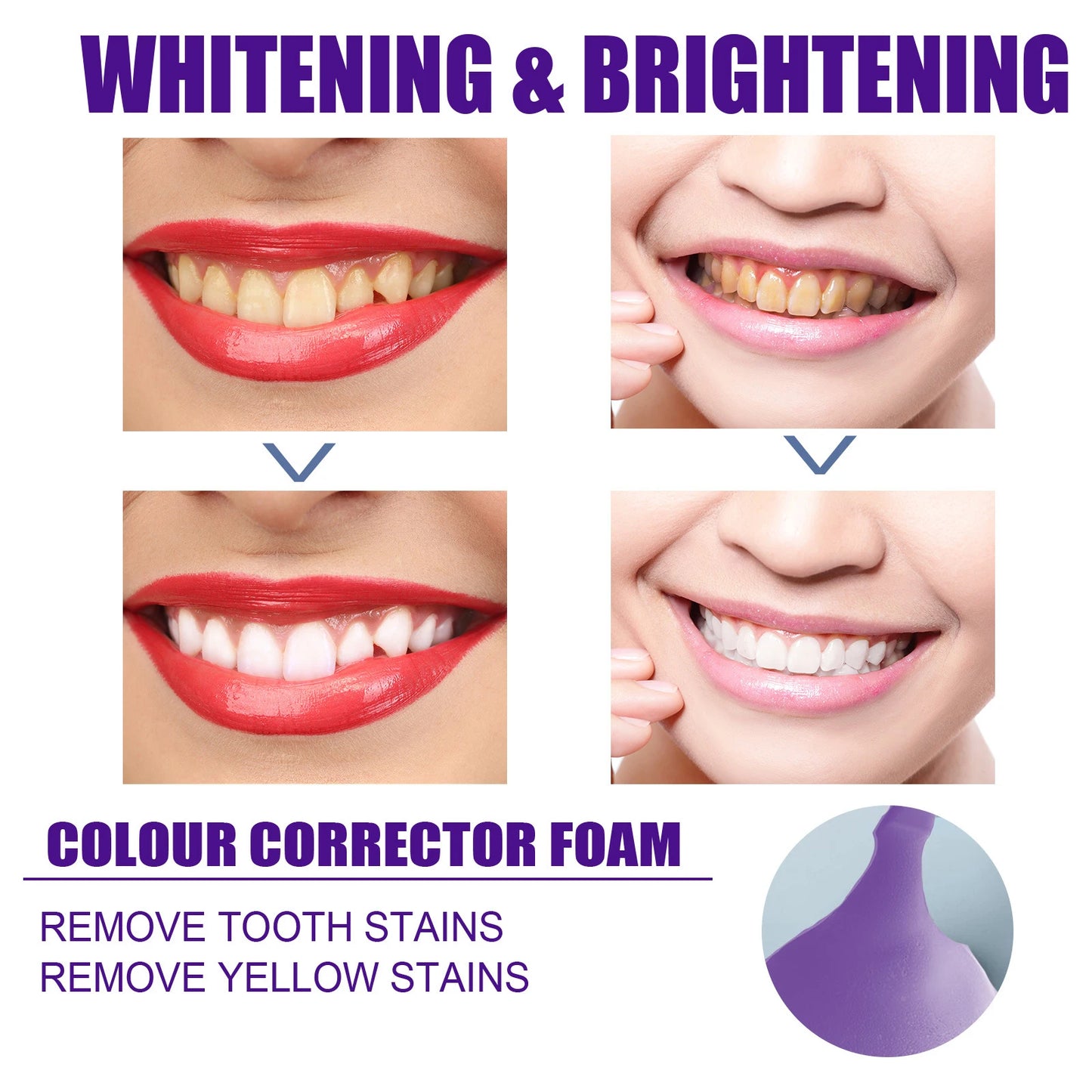 50ML V34 Brighten Whitening Purple Yellow Teeth Toothpaste Foam Cleaning Effective Removing Tooth Stain Oral Cleaning Tooth Care