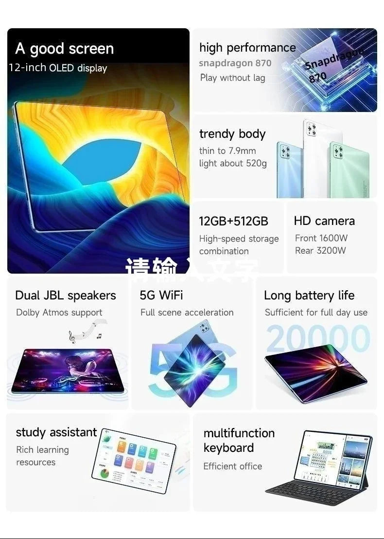 Original Tablet iPad Air Pro 12 Inch 16GB RAM 1TB ROM tablet Android 13 Core Pad Tablet PC Phone Dual Wifi