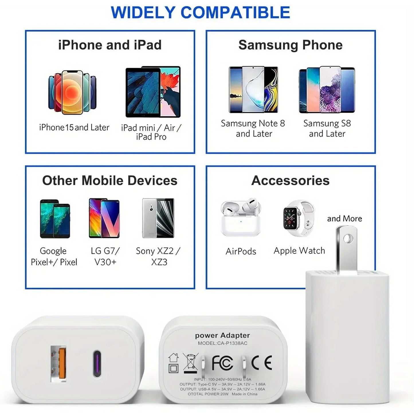 3 Pack i Phone 15 14 13 USB C Charger Block, iGENJUN 20W Dual Port QC + PD 3.0 Power Adapter Wall Charger, Double Fast Plug