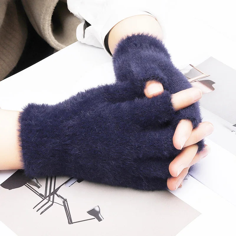 Plush Gloves Female Winter Warm Open-Fingered Flip Gloves Outdoor Gloves Thickened Cold Explosion-Proof Unisex