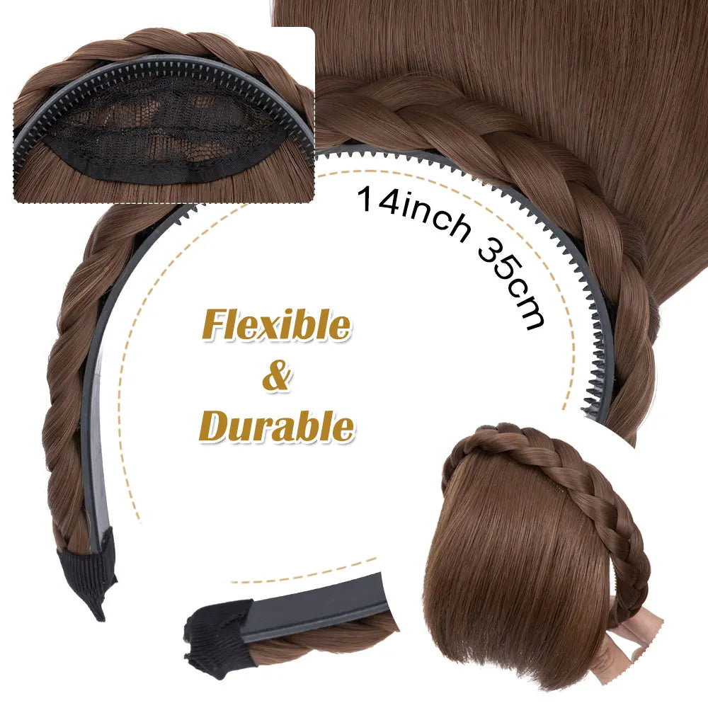 NEW Elegant Braided Headband With Hair Bang for Women Hair Extensions Synthetic Bangs Braided Wig Straight Neat Bangs Hairpieces