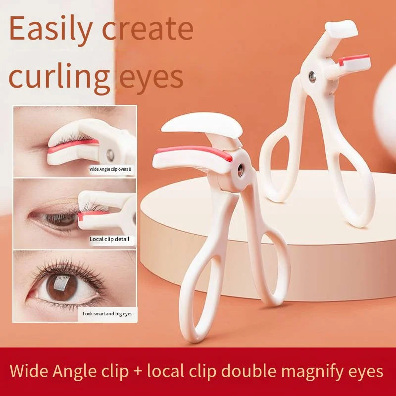 New Simple White Eyelash Curler Drops Hold Handle Wide Angle Local Eyelash Curler Lasting Shaping Flexible Tape Fit Eye Shape