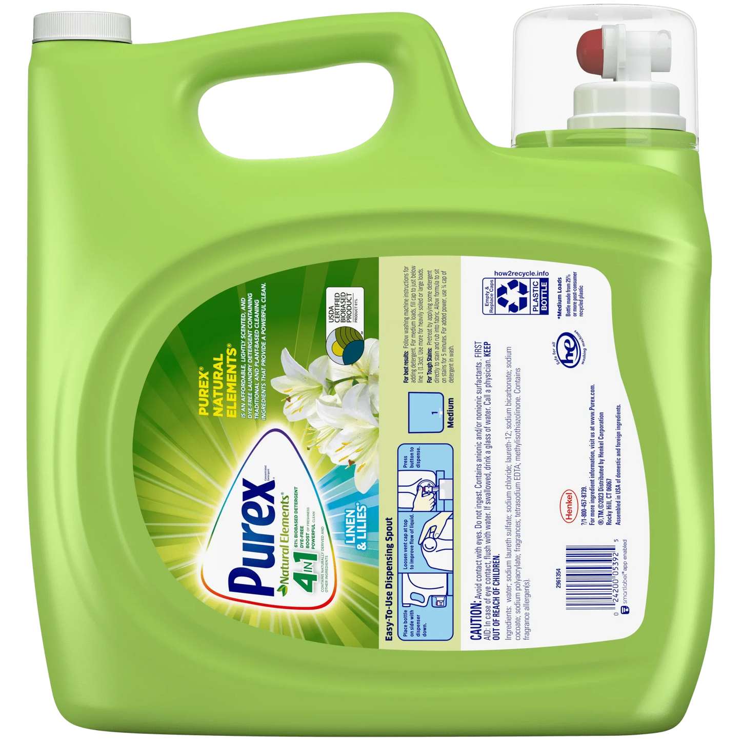 Liquid Laundry Detergent Natural Elements Linen Lilies 250 Fluid Ounces 192 Loads Contains Traditional and Plant