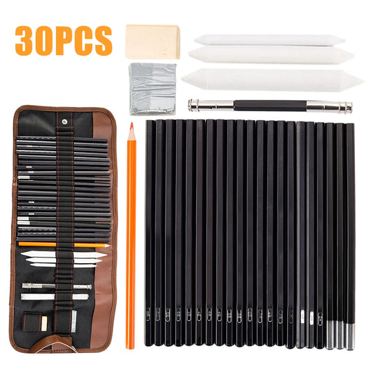 30Pcs Sketch Pencil Set Charcoal Pencils Drawing Sketching Kit Sketching Art Pencils Kit Complete Sketch Art Kit Art Supplies