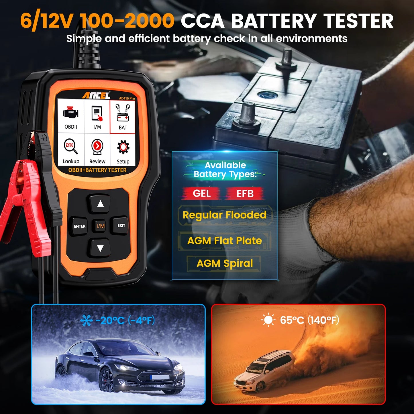 ANCEL AD410 PRO Code Reader Battery Test Check Engine With Full OBD2 Function Car Diagnostic Tools OBD2 Scanner