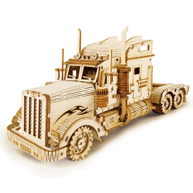 Robotime Rokr 3D Wooden Puzzle Montessori Toys Steam Train, Army Jeep, Heavy Truck Model Building Kits for Kids