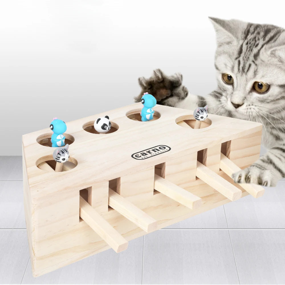 Pet Hit Hamster Interactive Puzzle Toys Wooden Cat Hunt Toy Catch Bite Cat Catching Mouse With 3/5-holed Mouse Holes