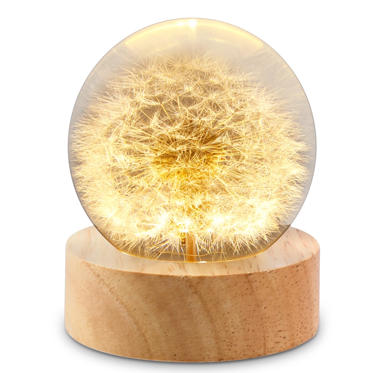 Dandelion Crystal Ball with Wooden Base USB Powered Dandelion Crystal Ball Night Lamp Fancy Crystal Ball for Home Decoration