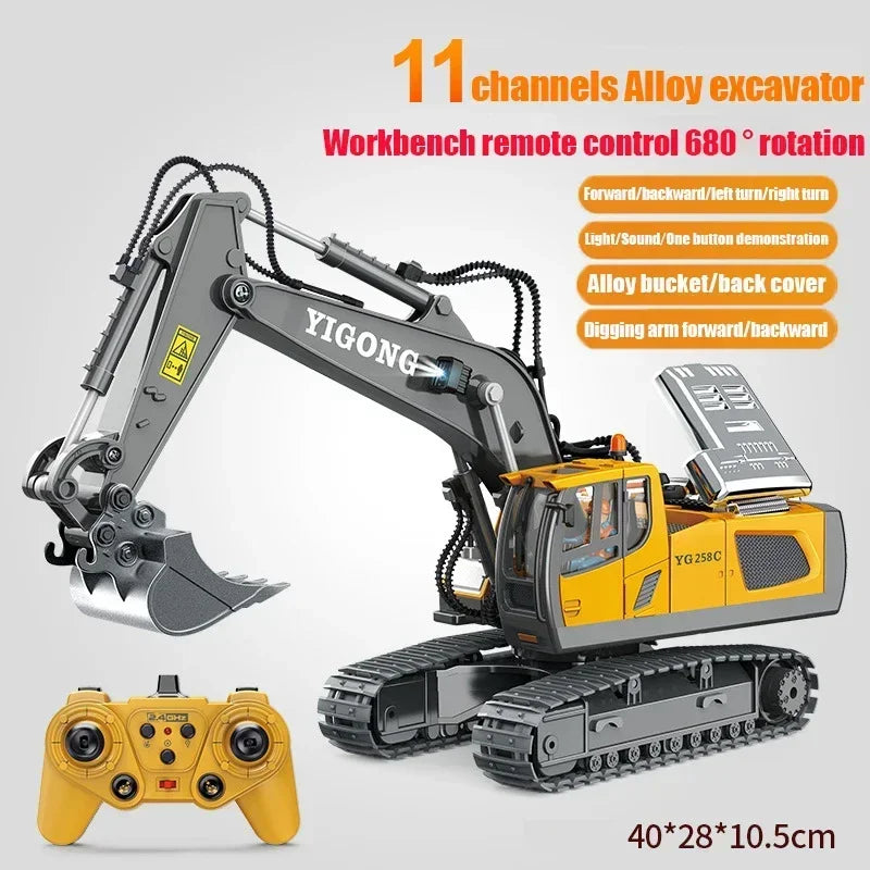 11 Channel RC Control Truck 1:20 Excavator Large Engineering  Toy Kids Simulation  Alloy Remote Control Excavator Toy Gift