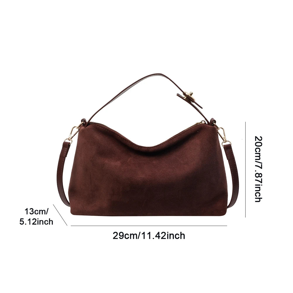 Fashion Autumn Winter Big Boston Tote Soft Matte Suede Cow Leather Women's Handbag Shoulder Crossbody Bag For Women Grey Brown