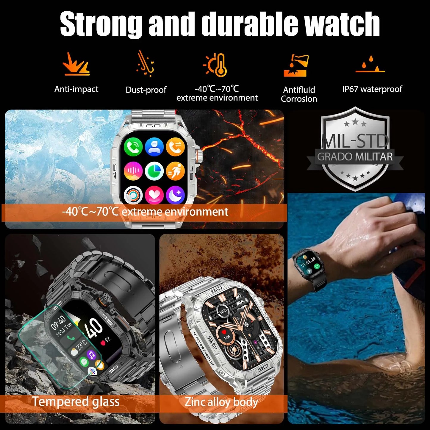 EIGIIS New Smart Watch ED Display 100+ Sport Mode With Compass IP68 Waterproof Bluetooth Call Heart Rate Blood Pressure Men K63