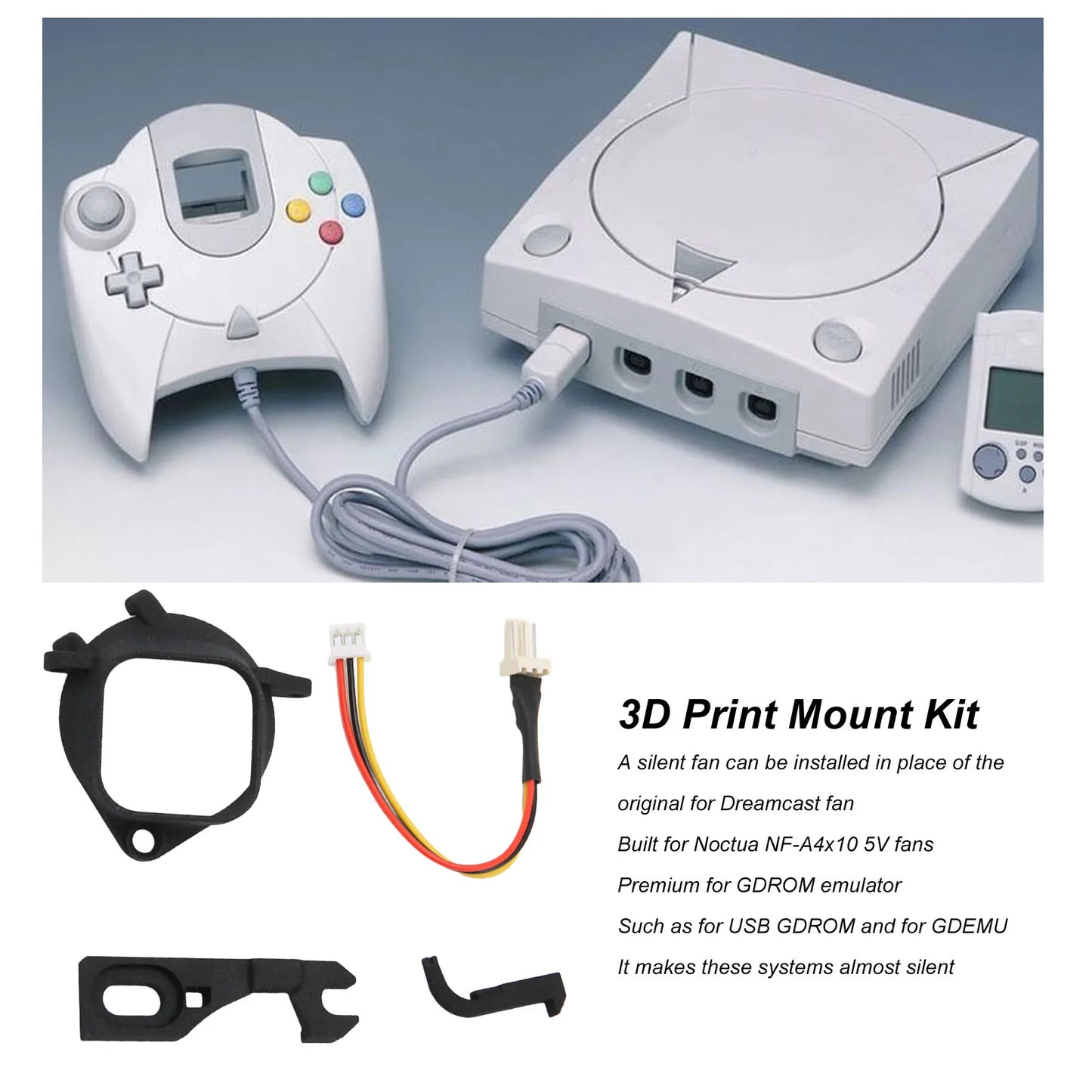 Game Console Cooling Fan Mount Kit Mini Brushless Radiator Fan Bracket Fit For SEGA Dreamcast DC