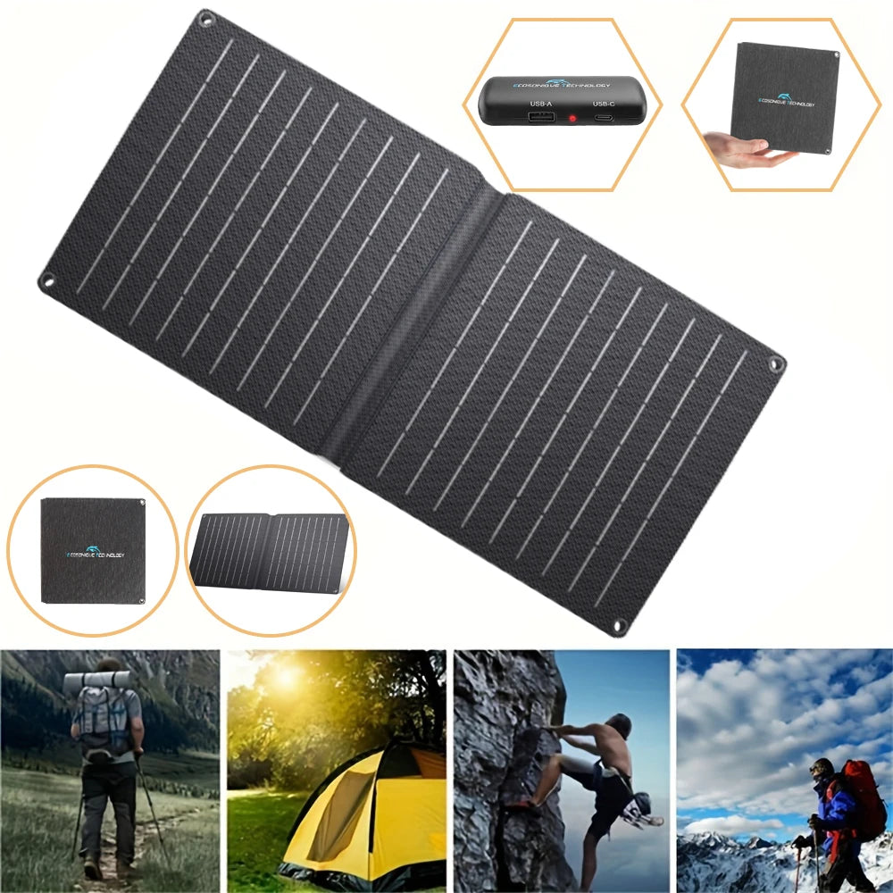 10W Solar Phone Charger with Detachable Power Hub, 19V DC/USB-A QC 3.0/USB C ETFE Portable Solar Panel