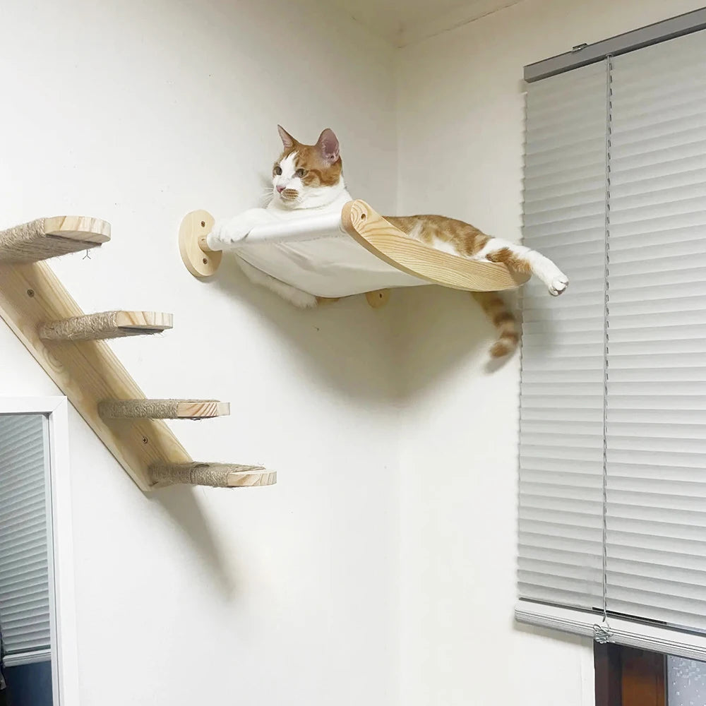 Cat Hammock and Stairway with Sisal Rope Wall Mounted Climbing Shelf Scratching Grinding Claws Toy for Kitten Cats Furniture