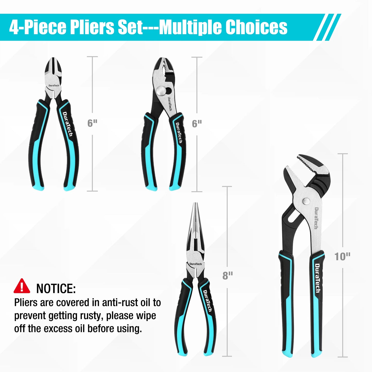 DURATECH 4-Piece Pliers Set with Rolling Pouch Premium Cr-Ni Construction for Basic Repair