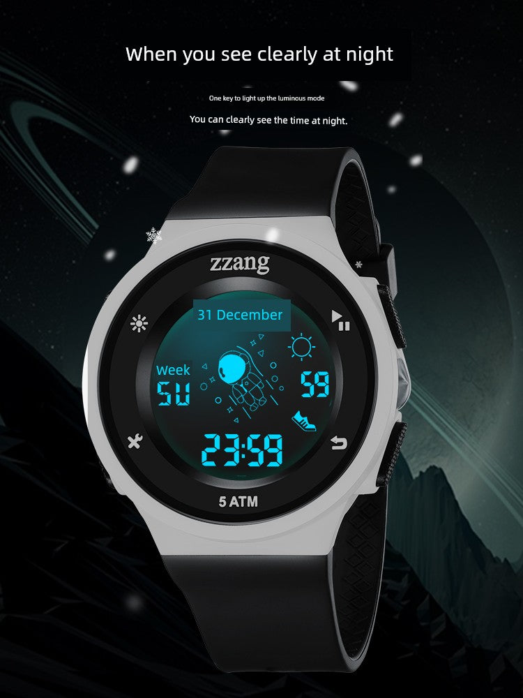 Digital Watch Men and Women Couple Student Luminous Waterproof Spaceman Alarm Clock Sports Timing Multifunctional Trendy Drop-Resistant