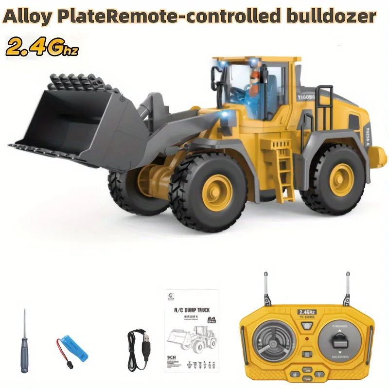 9 Channels Remote Control loader, 2.4Ghz RC Construction Vehicle Truck Toys With Alloy Metal Cap, Light sound, Rechargeable 1 Ba