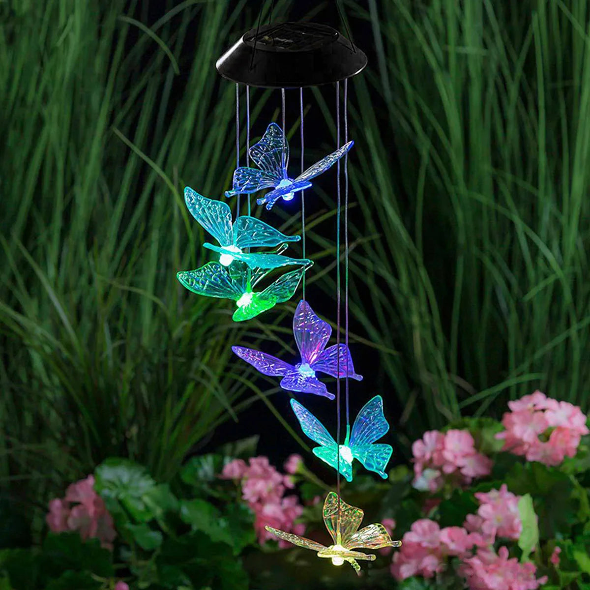 Solar Butterfly Wind Chimes, Color Changing Solar Butterfly Lights Waterproof Outdoor Garden Lights Hanging Wind Chime Lights