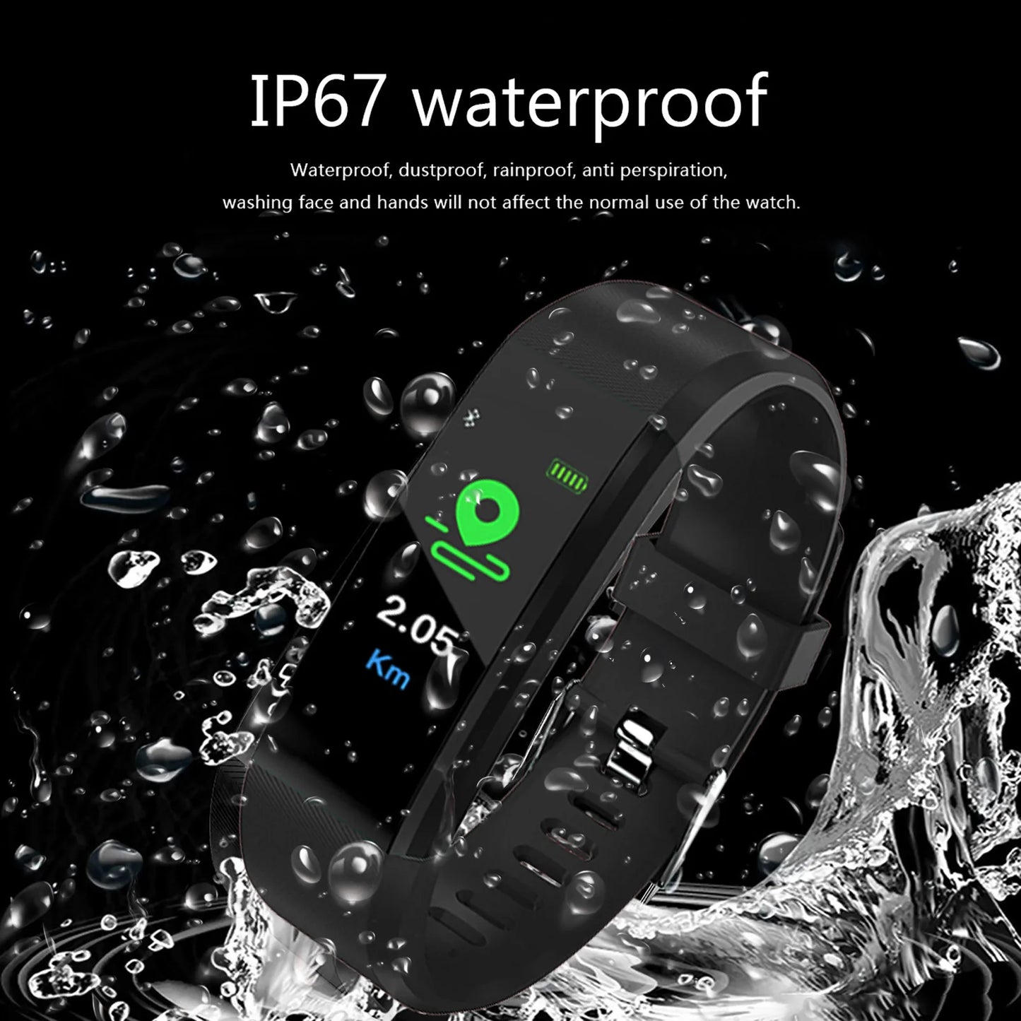 115plus Smart Watch With Sport Modes Waterproof Watches Heart Rate Blood Pressure Sleep Monitor 0.96 In Touch Screen Fitness