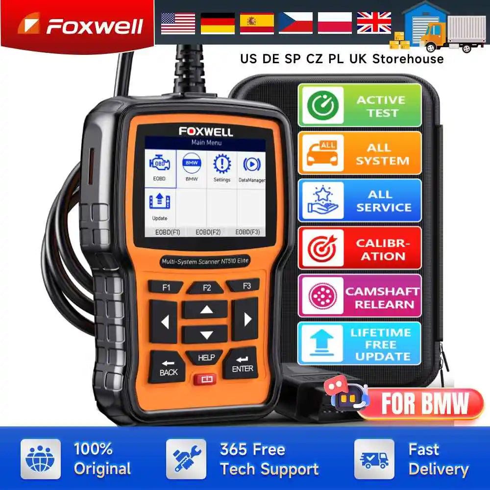 FOXWELL NT510 Elite Wireless OBD2 Scan Tool fit for BMW Mini Rolls-Royce Diagnostic Tool  All System Bi-Directional Control Code