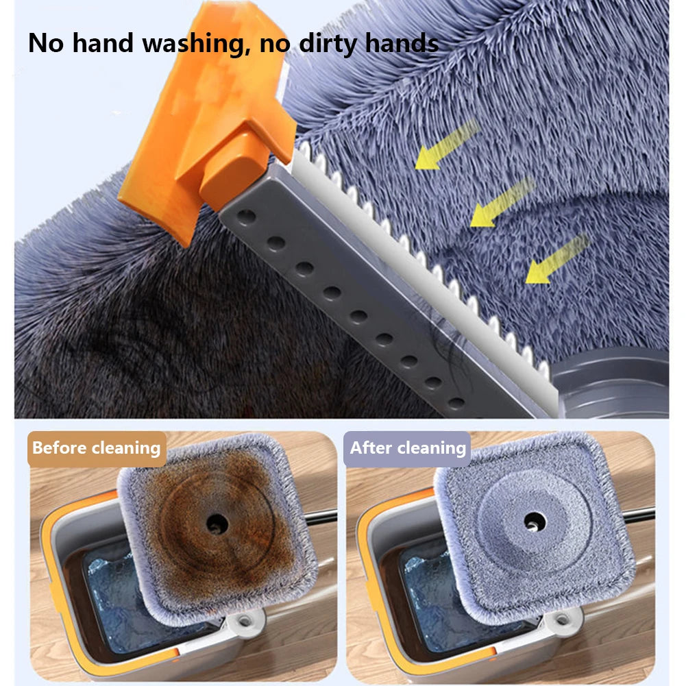 Spin Mop With Bucket Hand-Free Lazy Squeeze Mop Automatic Magic Floor Mop Self-Cleaning Nano Microfiber Cloth Square Mop