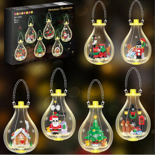 HOGOKIDS Christmas Building Sets with Led-6 Pack Xmas Tree  Gingerbread House Nutcracker Elk Toys Decor Gifts for Adult Kids6+