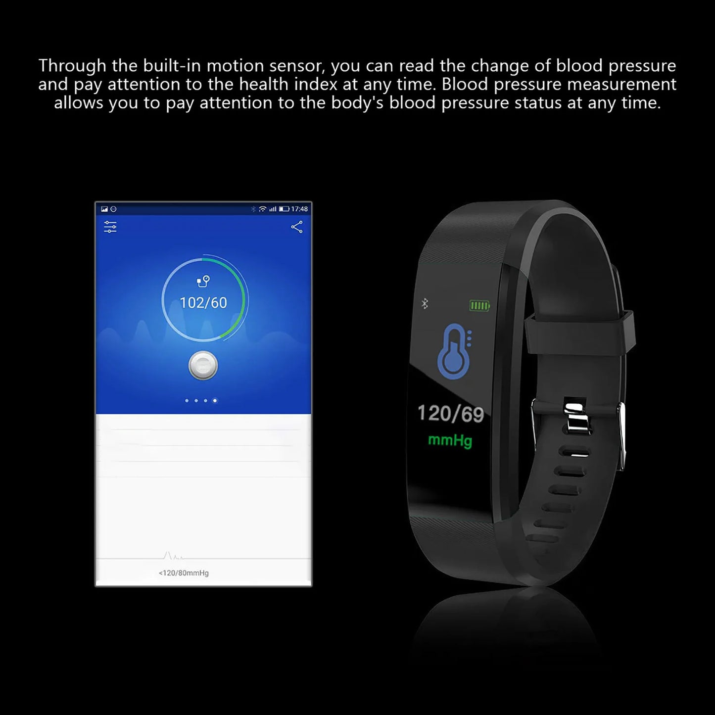 115plus Smart Watch With Sport Modes Waterproof Watches Heart Rate Blood Pressure Sleep Monitor 0.96 In Touch Screen Fitness