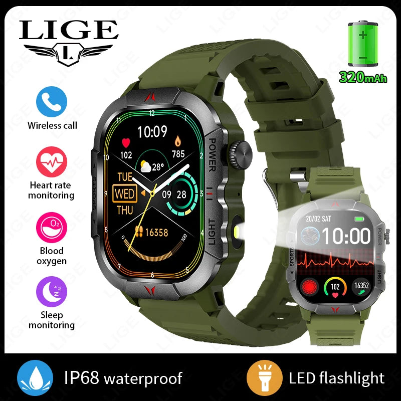 2024 New With Flashlight Smart Watch Men Outdoor Sports Blood Pressure Waterproof Watches Bluetooth Call Smartwatch For Android