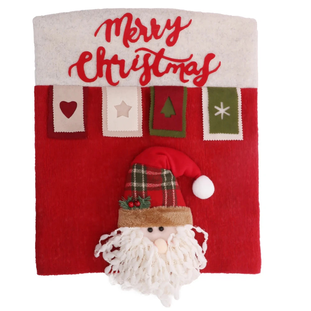 Reusable Christmas Chair Cover 3D Santa Claus Elk Chair Seat Cover Home Xmas New Year Supplies Christmas Decoration