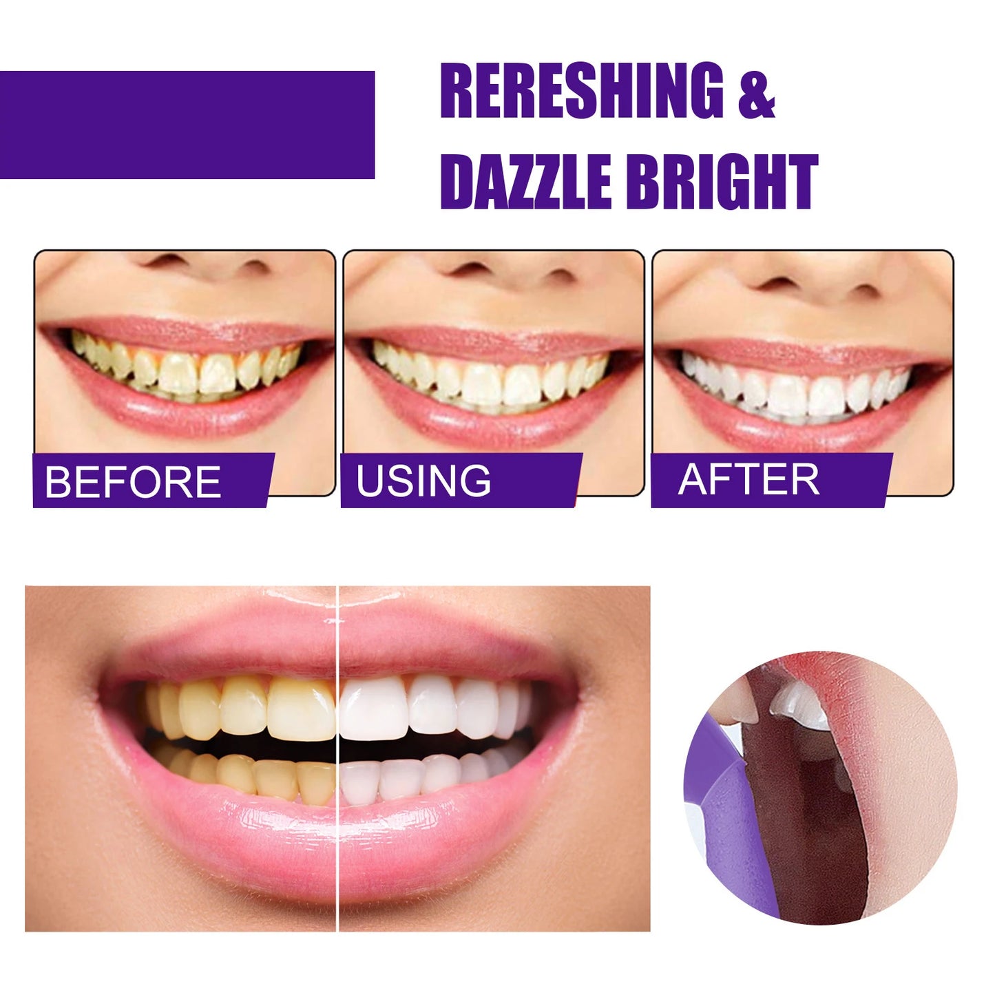 50ML V34 Brighten Whitening Purple Yellow Teeth Toothpaste Foam Cleaning Effective Removing Tooth Stain Oral Cleaning Tooth Care