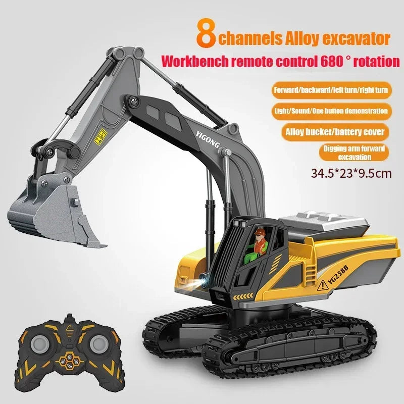 11 Channel RC Control Truck 1:20 Excavator Large Engineering  Toy Kids Simulation  Alloy Remote Control Excavator Toy Gift