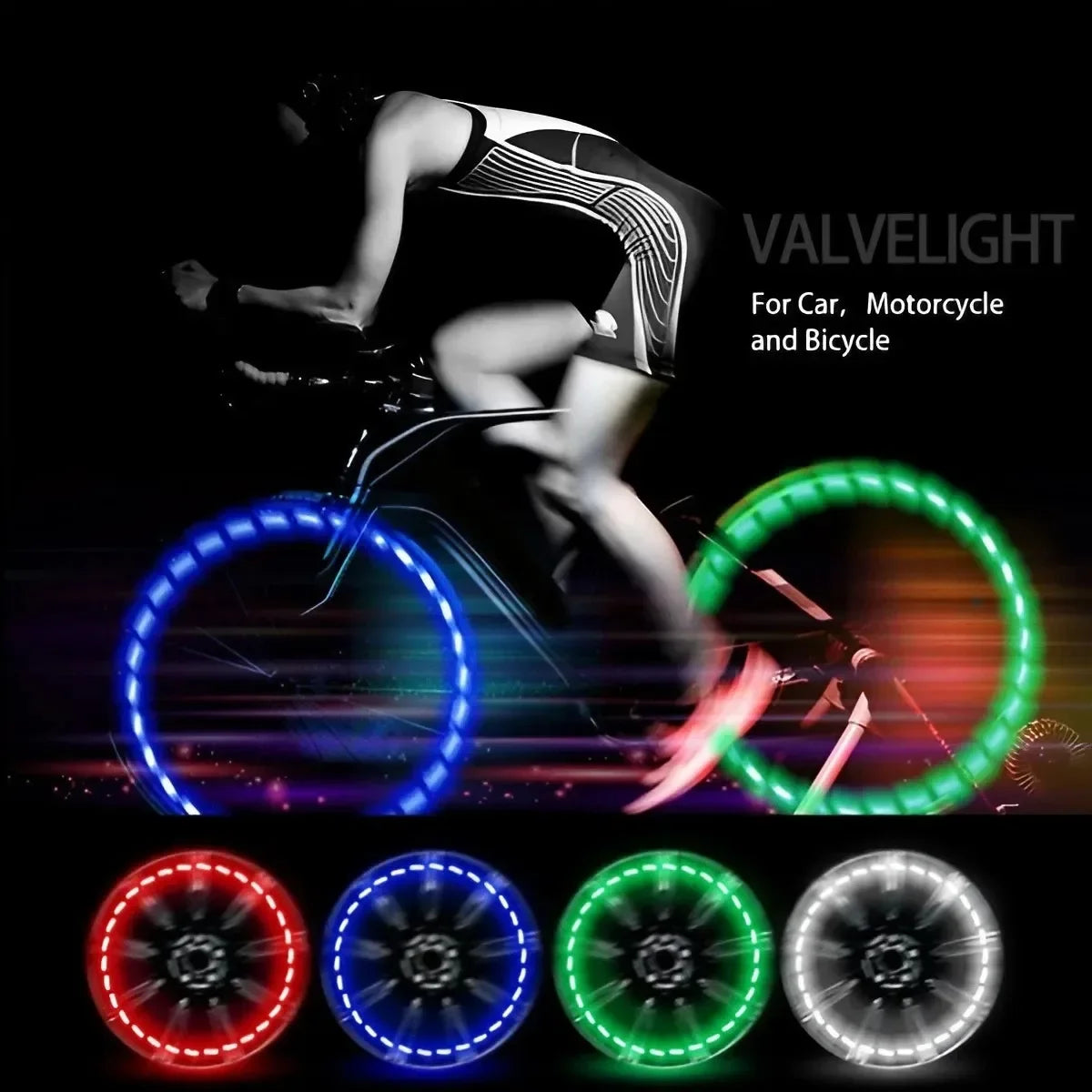 4 LED 13-Mode Waterproof Solar Flashing Wheel Lights, Colorful Auto Tire Rim LED Lamps for Car and Motorcycle