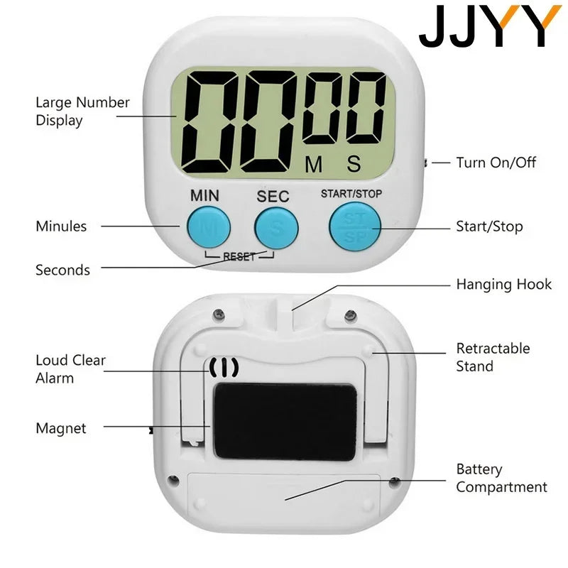 JJYY Kitchen Digital LCD Display Timer Loud Alarm Clock Cooking Baking Student Practice Homework Timer Electronic Timer