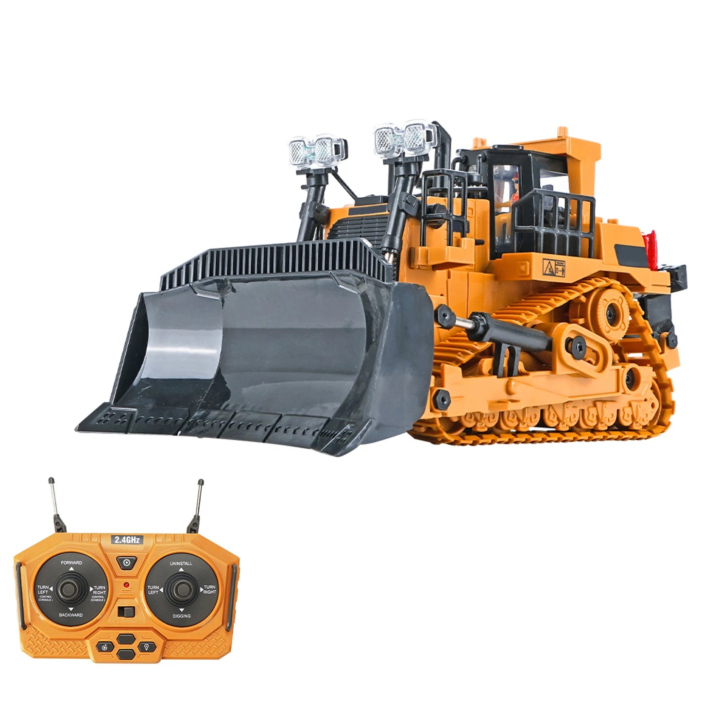 RC Bulldozer 1/24 2.4GHz 9CH RC Construction Truck Engineering Vehicles Educational Toys for Kids with Light Music