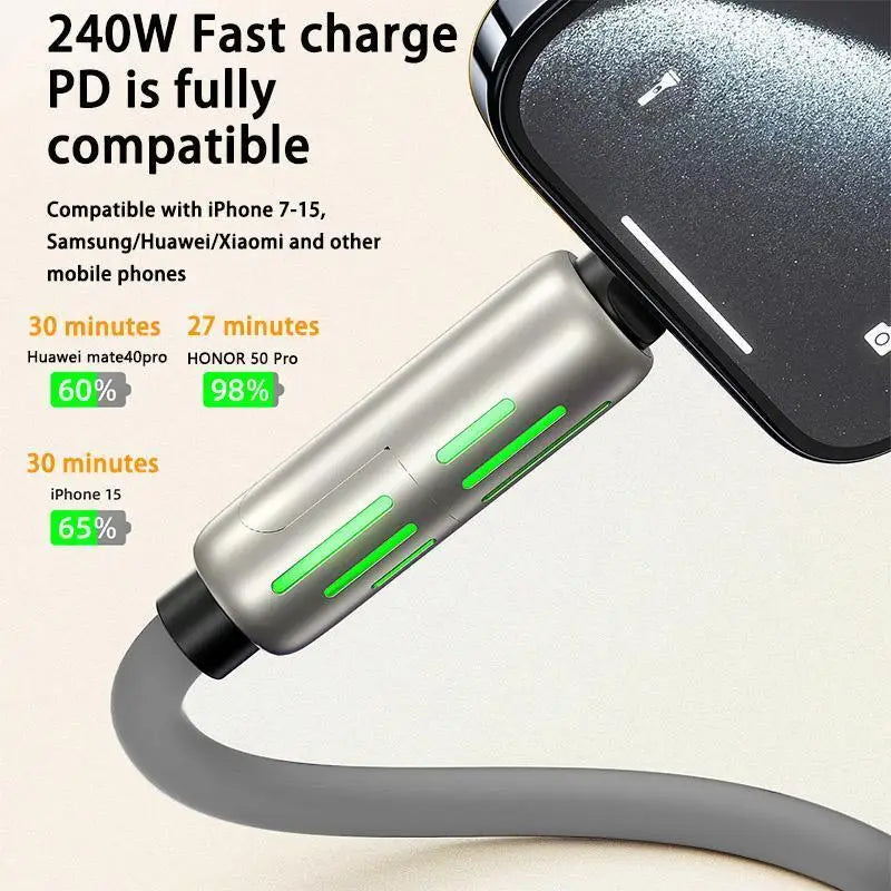 240W 4 in 1 Functional Super Fast Charge USB Type C Liquid Silicone Aluminum Alloy Data Cable For iPhone Huawei Samsung Xiaomi