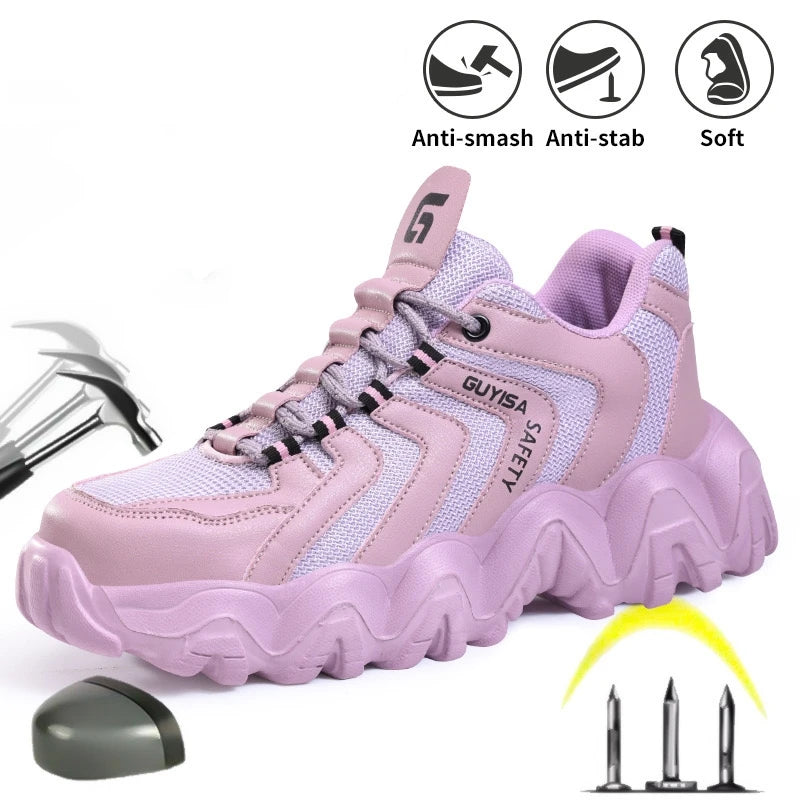 New Women's Steel Head Anti Smash and Anti Puncture Lightweight Soft Bottom Wear resistant Work Shoes Fashionable and Breathable