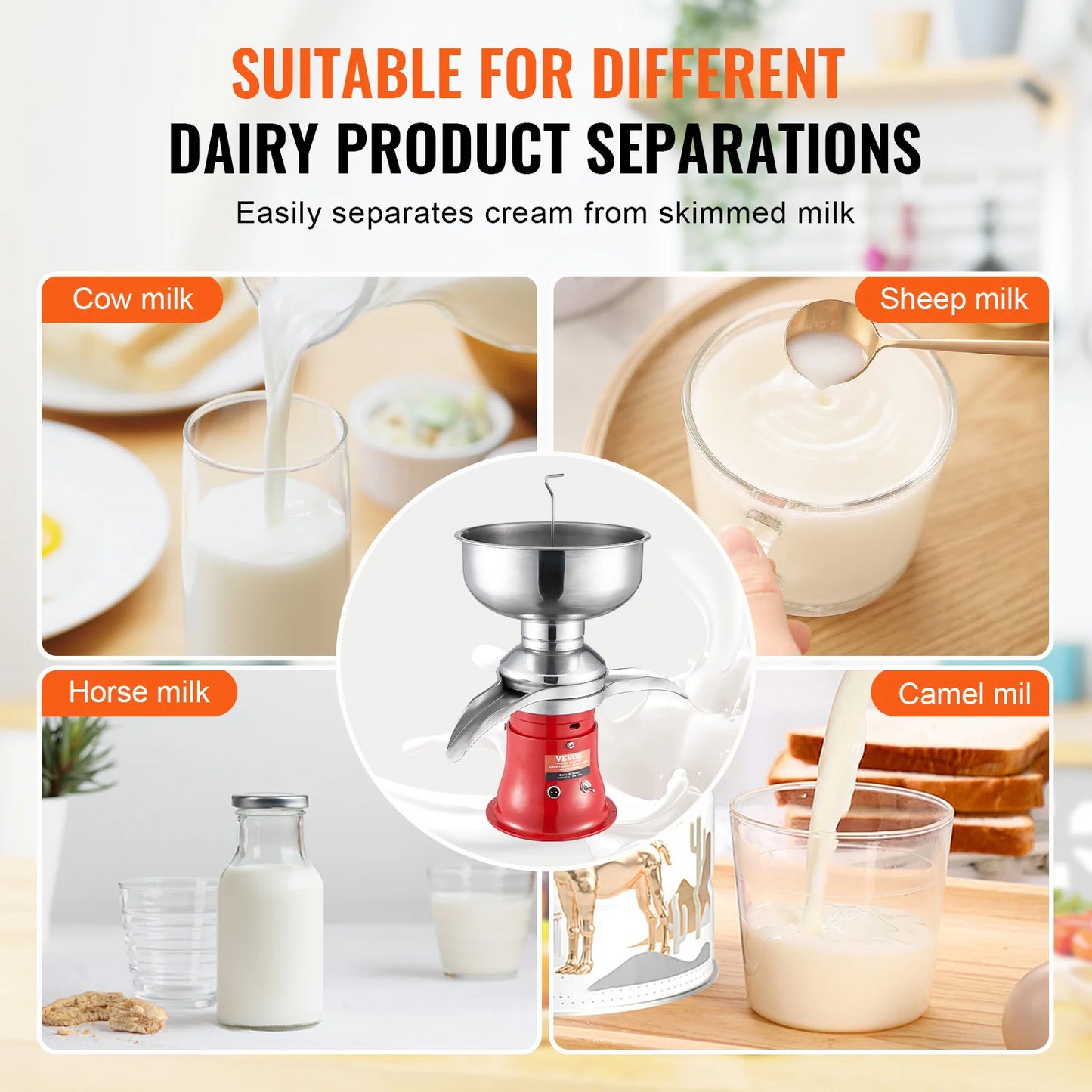 VEVOR Milk Cream Centrifugal Separator, 304 Stainless Steel Electric Cream Separators, 100L/H Output 10500RPM Goat Milk Separato