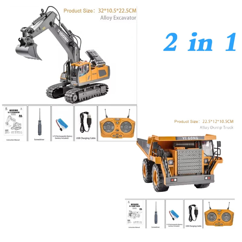 1: 20 Large Alloy Remote Control Excavator 11 Channel Crawler Excavator Children Boy Competition Engineering Vehicle Model Toy