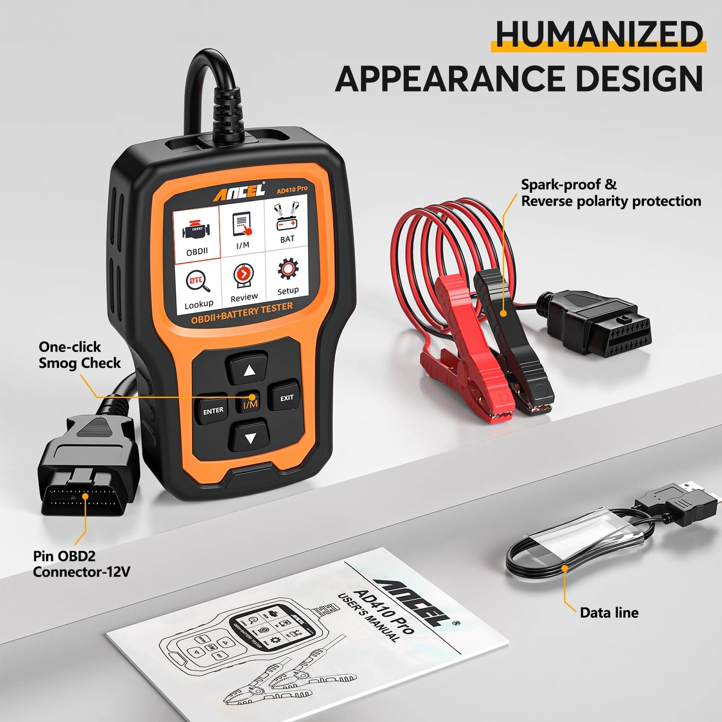 ANCEL AD410 PRO Code Reader + Battery Test Check Engine With Full OBD2 Function Car Diagnostic Tools