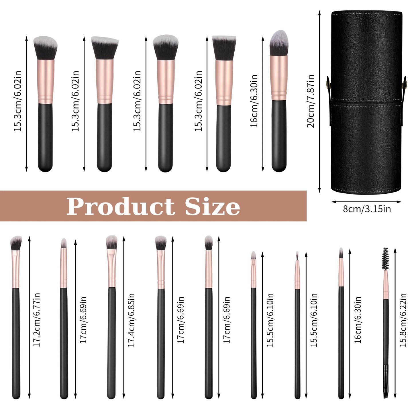 14PCS Makeup Brushes Set With PU Leather Holder, Premium Synthetic Professional Makeup Brushes for Full Face Make Up